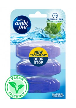 Запаска для підвісного блоку для туалету Ambi Pur Odor Stop 5в1 Свіжа вода і м’ята, 3 х 55 г